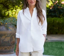 Frank & Eileen Victoria Italian Tuxedo Shirt size XXS Oversized Solid White NEW