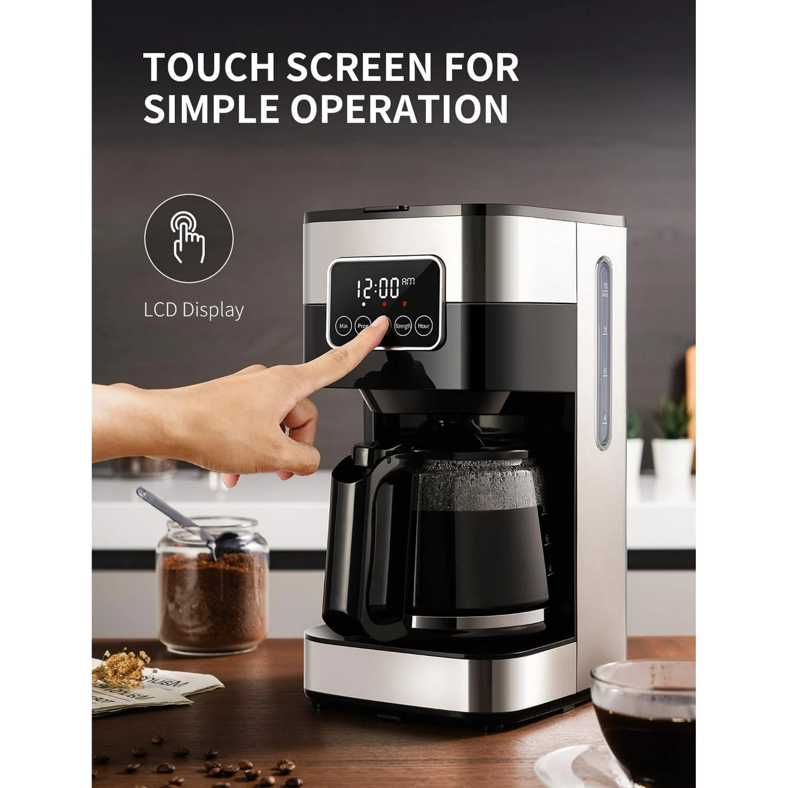 8-Cup Programmable Coffee Maker with glass Carafe, Touch Screen Timer