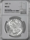 1889-P  $1  MORGAN SILVER DOLLAR  "PHILADELPHIA"  NGC MS62  #8672754-044