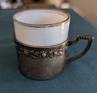 5 Vintage Milk Glass/Porcelain Espresso Cups Demitasse and 6 Silver Cup Holders