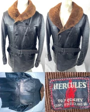 VTG 40s MENS 42 HERCULES SEARS HORSEHIDE BLACK LEATHER BUTTON JACKET COAT