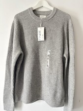 M&S Lambswool Blend Crew Neck Chunky Textured Knit Jumper size XL grey