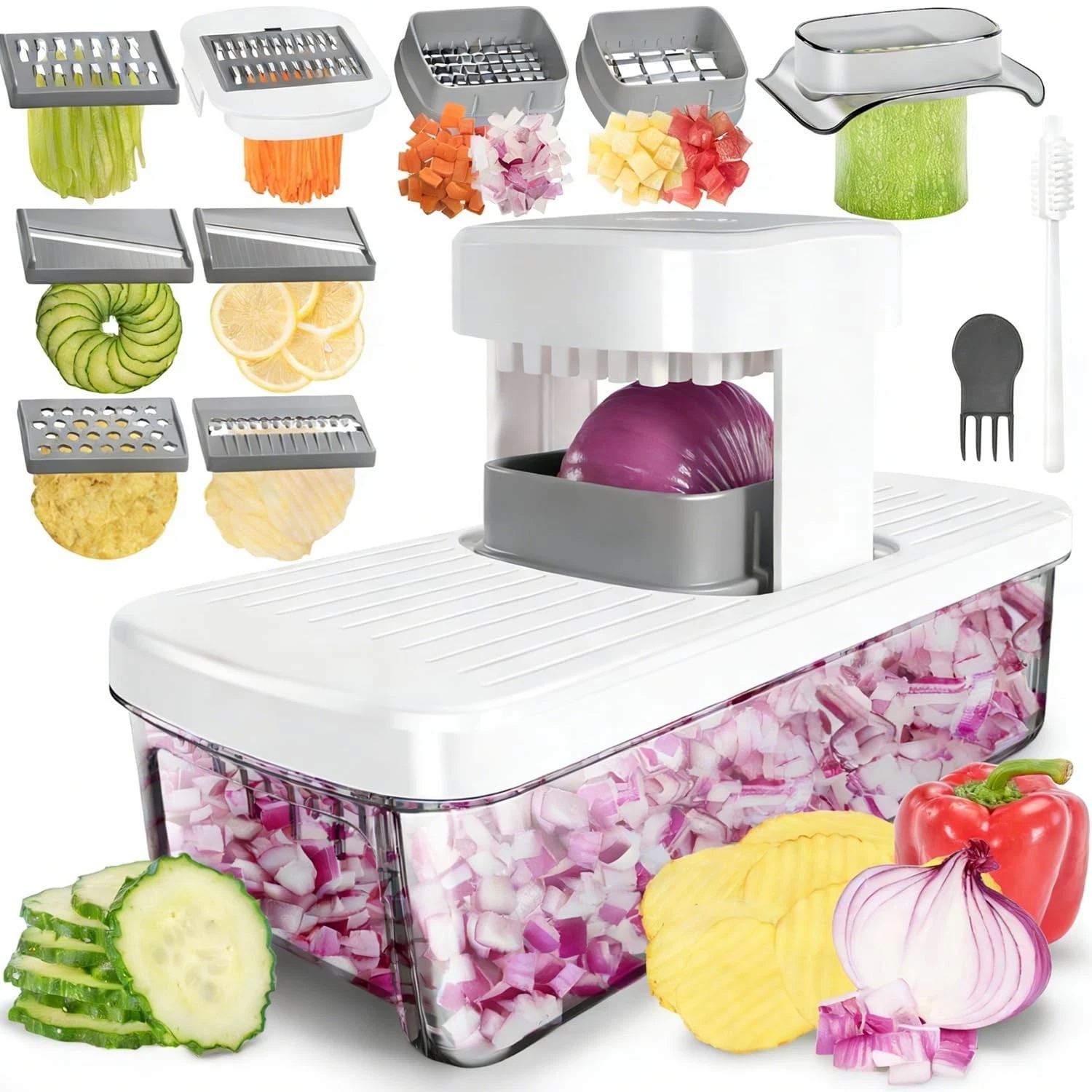 Vegetable Chopper Mandoline Slicer 8-in-1 with Container, 8 Blades for Onion,...