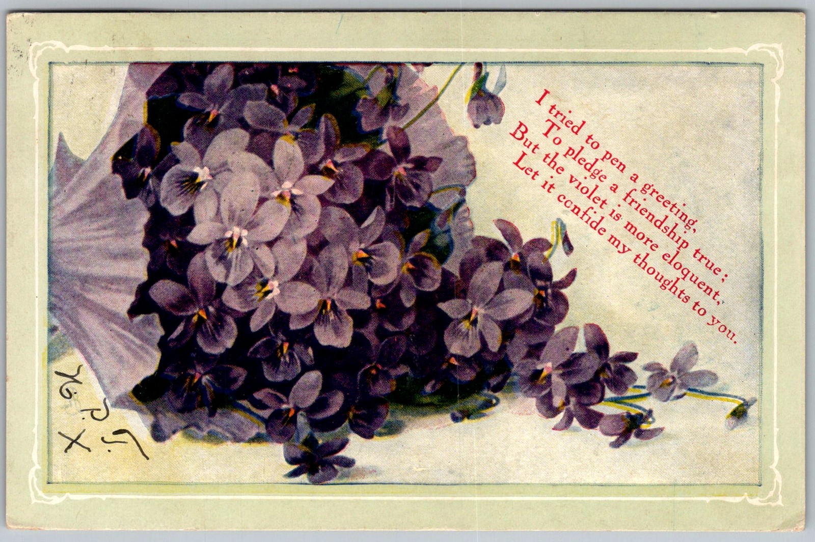 Antique Postcard Violet Bouquet Illustration 1910s