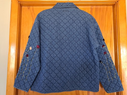 Life Style Quilted Jacket Womens XL Floral Embroidered Denim - Picture 3 of 8