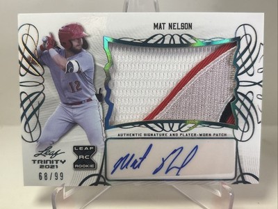 2021 Leaf Trinity Blue Auto Patch Mat Nelson RC #PA-MN1 Reds