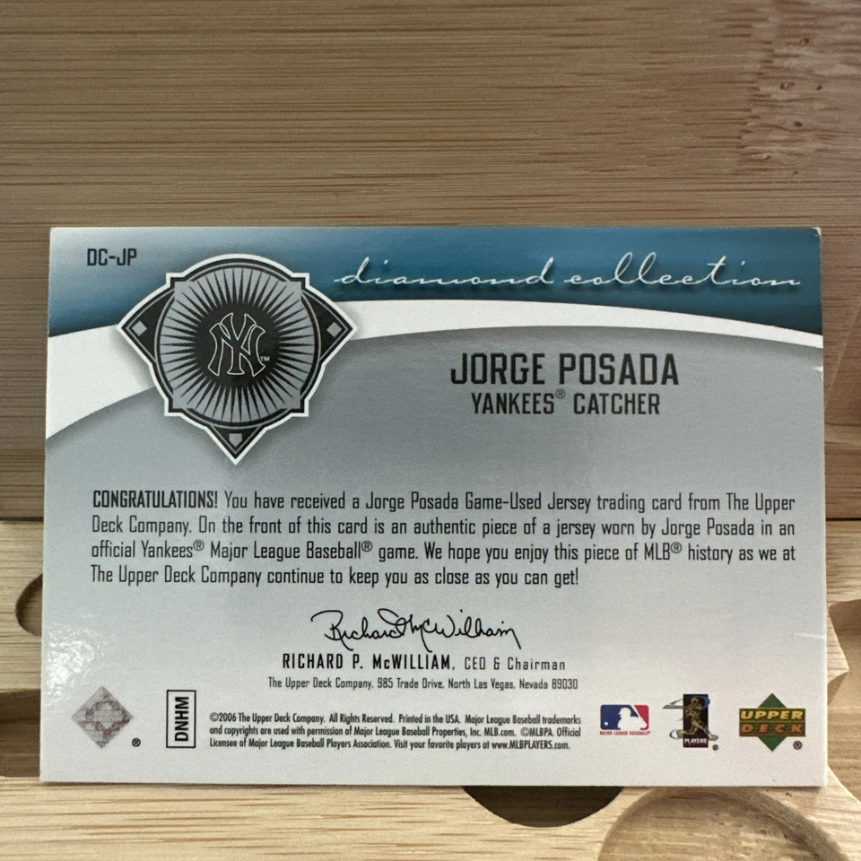 2006 Upper Deck Diamond Collection Jorge Posada #DC-JP Materials (MEM) - Image 2 of 2