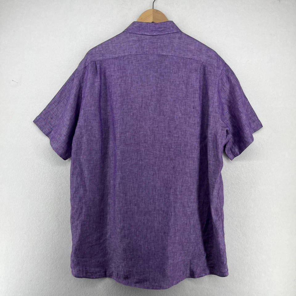 DANIEL CREMIEUX Shirt Mens L Linen Collection Button Up Short Sleeve Purple - Image 3 of 4