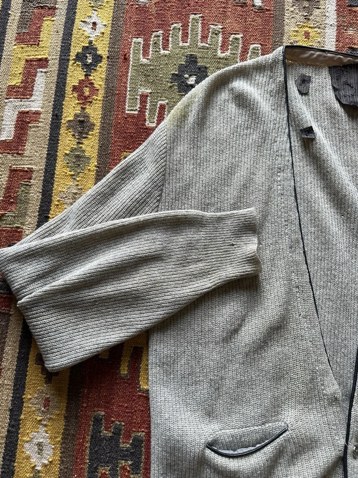 Cárdigan Suéter Gris Nylon Lana Orlon Para Hombre Grande Años 40 50 Botones De Colección Foto 3 de 4