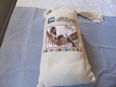 New - Bliss Hammocks White Fringed Hand-Braided in a Decorative Bag. 250lb Cap.