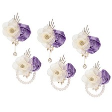 3 Sets Wrist Corsage and Boutonnieres Set for Wedding Groom Bride, Light Purple