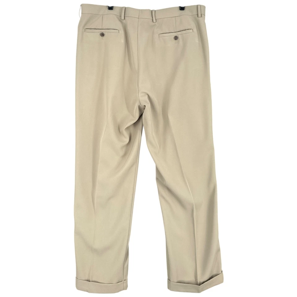 Alan Flusser Golf Beige Pleated Front Cuffed Hem Belt Loops Dress Pants 38 X 30 - Image 2 of 4