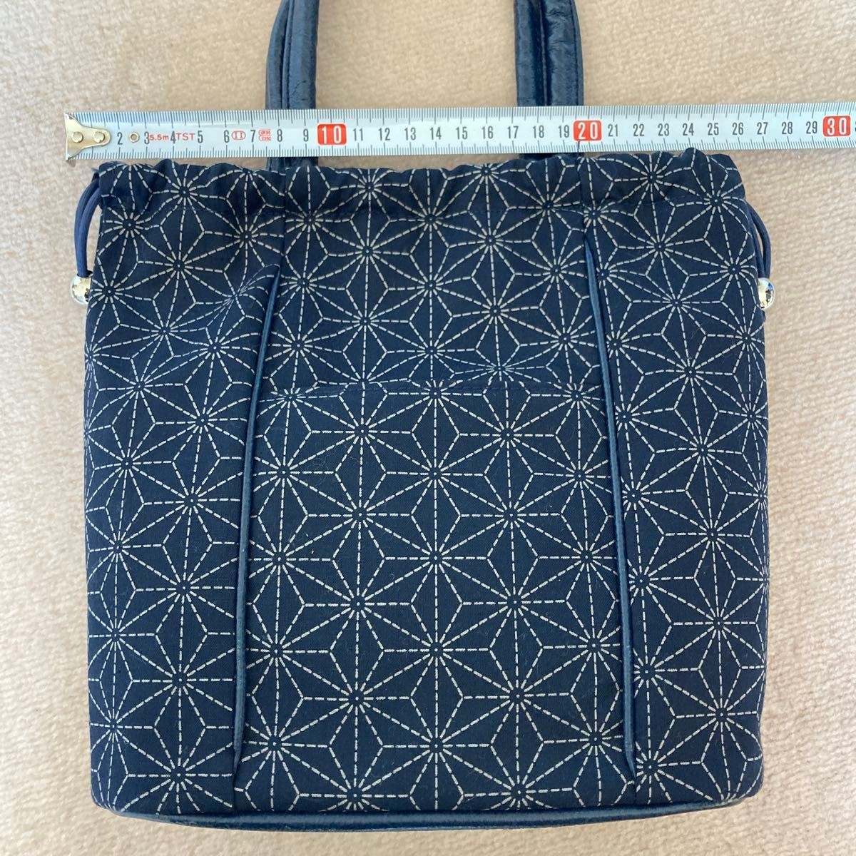 Drawstring bag hemp leaf pattern navy - image 9