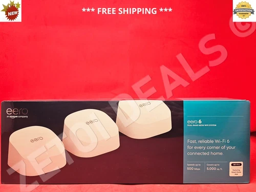 **BRAND NEW** EERO 6 Dual-Band Mesh Wi-Fi 6 System Covers Upto 5000Sqft (3-pack)