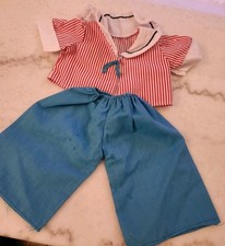 Vintage Doll Outfit Sailor Suit Red & white Stripe Blue Pants VTG Sailor Clothes