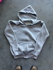 Vintage 70s Zip Up Heather Grey Hoodie Jacket Track Blank XL