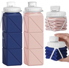 4 Pack Collapsible Reusable Water Bottles BPA Free Silicone Leakproof -610ml