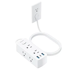 Power Strip Surge Protector 5ft Ultra Thin Flat Plug 6 Outlets 3 USB