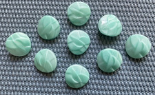 9 Matching Antique Vtg Mint Green Glass Buttons - 7/8 - Old Lot