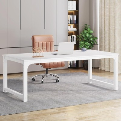 Modern Computer Desk, 78.74 inch Large Computer Desk Executive Office Desk-White