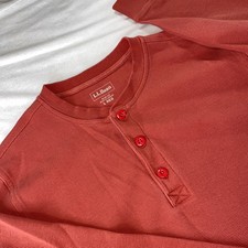 LL Bean Shirt Unshrinkable Mini Waffle Henley Men Large Reg Burnt Orange Outdoor