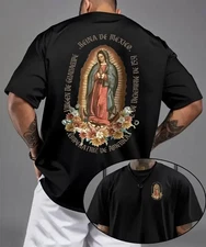 "Guadalupe Virgin Mary and More" Mexican Religious T-Shirt Men Double-side Tee
