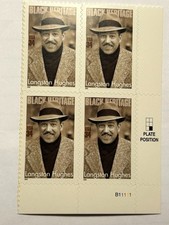 U. S. Plate Block SC 3557 Langston Hughes MNH PL B11111 2002