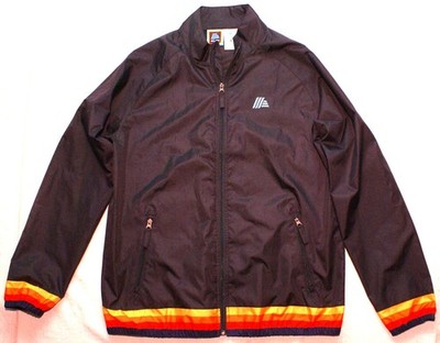 Aldi Employee Windbreaker Jacket Large Full Zip Blue Rainbow Striped Rain Gear