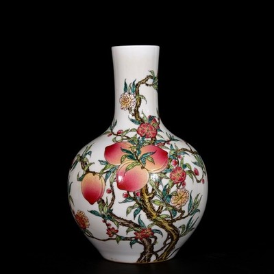 Nice Chinese Art Handmade Painting Famille Rose Porcelain Peach Mei Vase