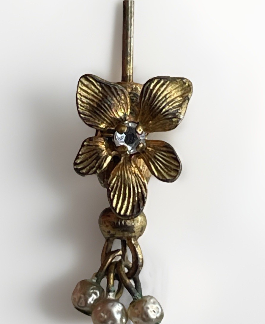 Miriam Haskell Rhinestone & Faux Pearl Stick Pin … - image 6