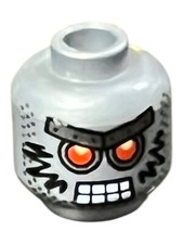 LEGO Minifigure Head Silver Robot Droid Angry Alien Red Eyes Stubble Beard Teeth