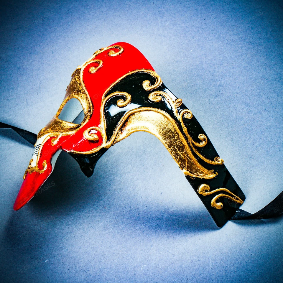 Red Phantom Of The Opera Musical Gold Lining Black Masquerade Venetian Men Mask - Image 3 of 4