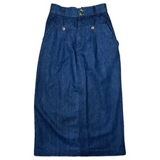80s/90s Denim Skirt Maxi Straight Pencil Vintage Back Slit Button Pockets Size 4