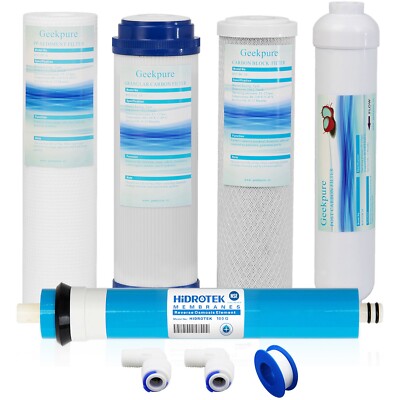 Geekpure 5-Stage Reverse Osmosis Replacement Water Filter Set w/ 100GPD Membrane