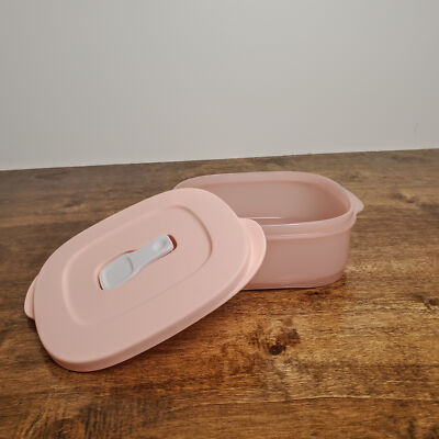 Tupperware CrystalWave Microwave Rectangle Dish Container 2 Cup #7971 Pink Peach