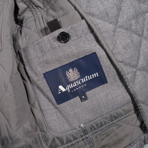 Aquascutum Jacket Mens Small Grey Wool Novacheck Hunting Quilted Overcoat Coat - Picture 13 of 24
