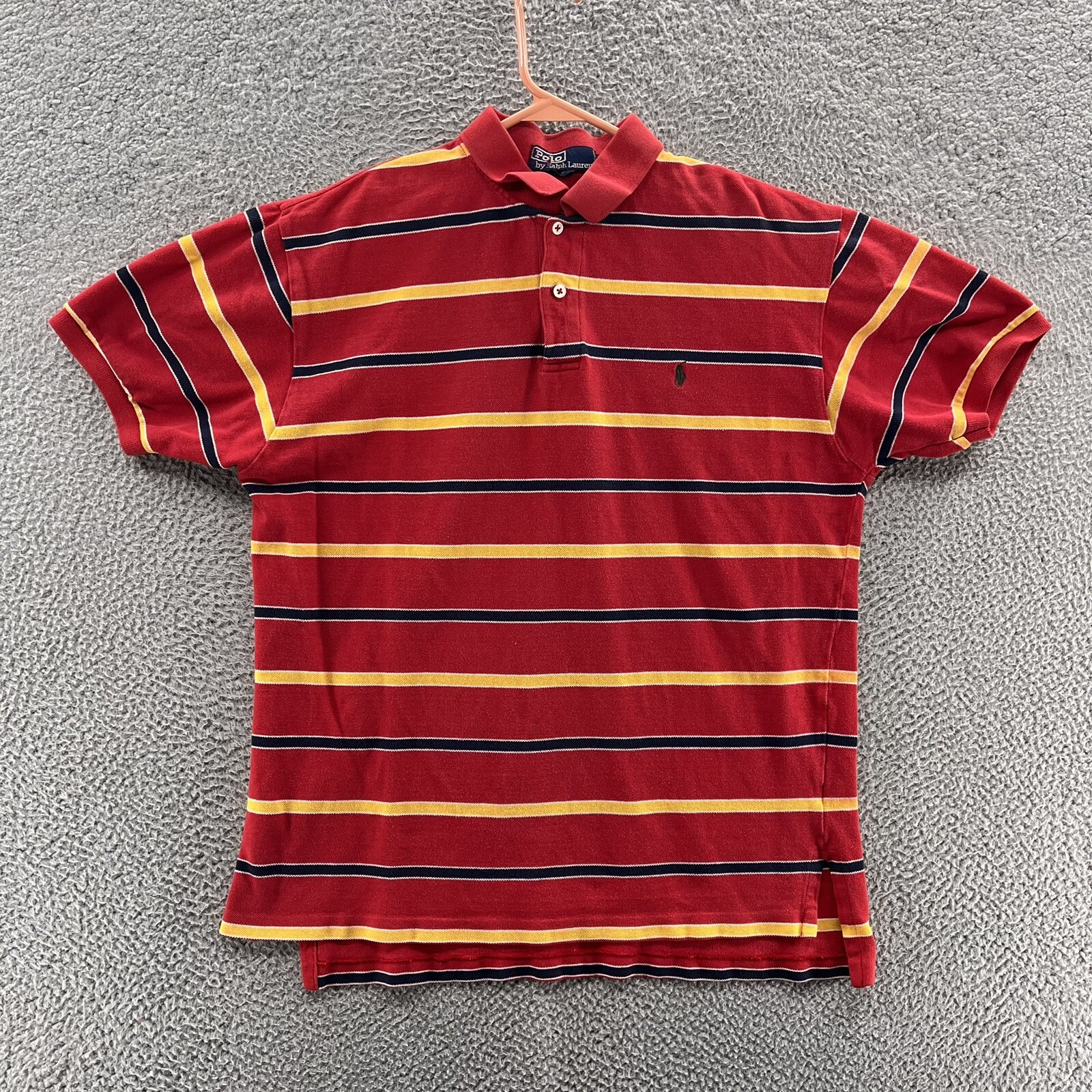 Polo VINTAGE Ralph Lauren Camicia Uomo Large Rosso Righe Preppy Pony Logo anni '90