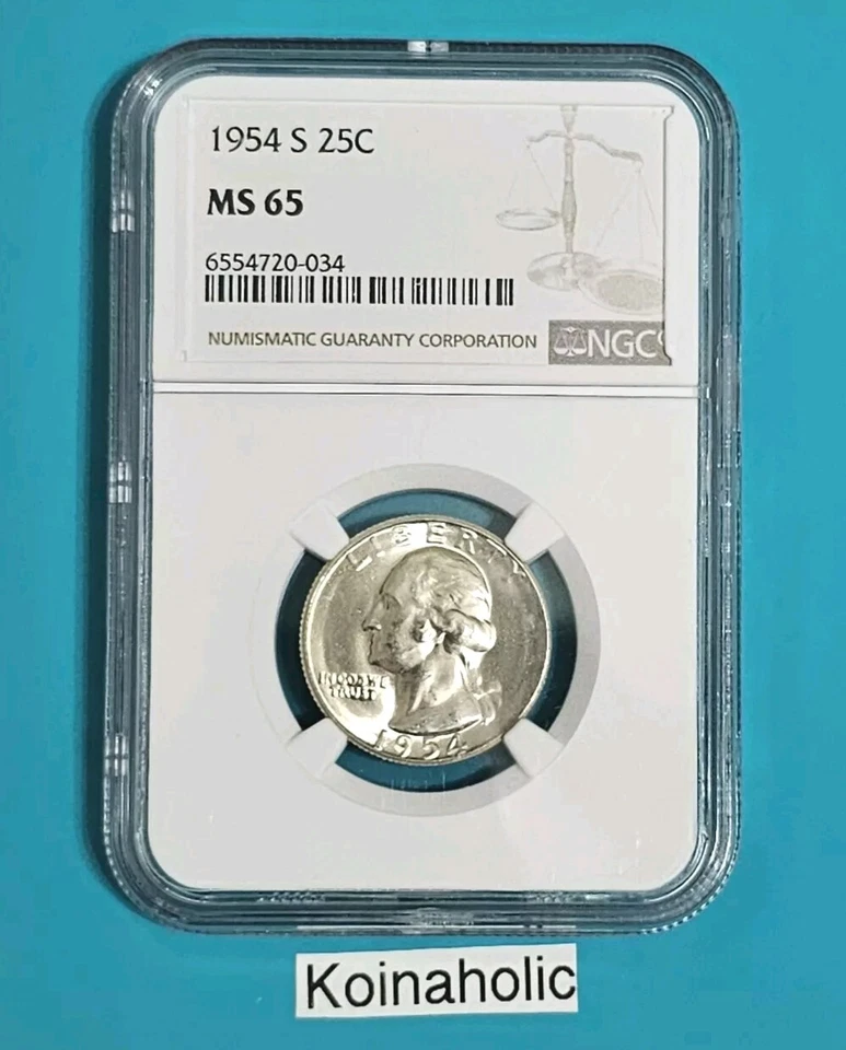 1954 S Washington 25c Quarter NGC MS 65, 90% Silver Has Luster And Eye Appeal! - Image 4 of 4