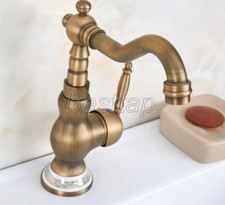 Antique Brass Single Lever Swivel Kitchen Vessel Sink Faucet Mixer Tap snf612