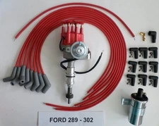 FORD 289-302 Red Small Cap HEI Distributor+45K Coil+UNIVERSAL SPARK PLUG WIRE 45