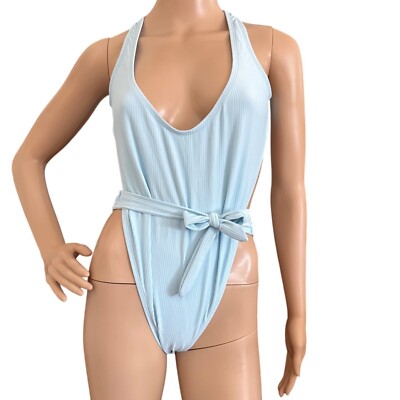 Lunar One Piece Swimsuit Sz Medium Beach Blue Tie Waist Racerback Design Ris K