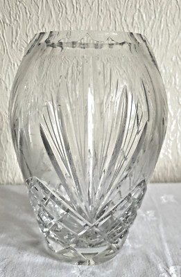 Kristallklare Glas Vase in Eierform breit, Fächer Sonnenaufgang Design