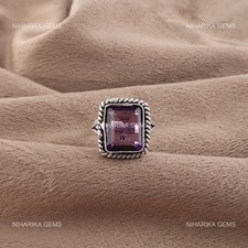 925 Sterling Silver Rectangle Amethyst Gemstone Statement Solitaire Unique Ring