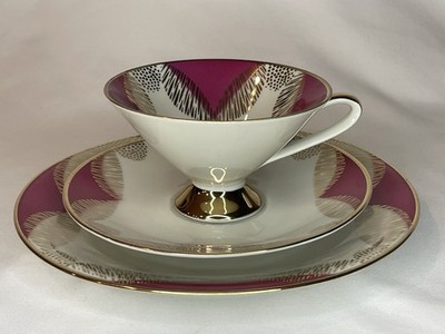 Vintage ELFENBEIN Bavaria Porcelain Footed Cup, Saucer & Plate Trio EUC