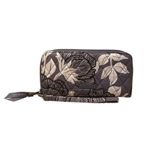 Vera Bradley Women  s Gray Floral Cotton RFID Quilted Zip Around Wristlet Wallet