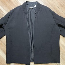 Chico's SILK Blend Jacket Black Crepe Open Front Blazer Classic Minimalist 8