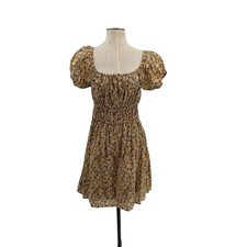Faithfull The Brand Viola Mini Dress Floral Puff Sleeve Smocked US 12