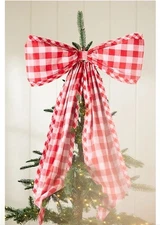 Anthropologie Gingham Bow Tree Topper Red Plaid Ribbon Sash Preppy NEW