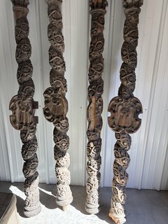 4 ANTIQUE 17th C. SOLOMONIC BAROQUE 84” COLUMNS 4 columns Carved Vines Wood