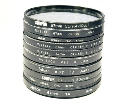 Lot of Ten 10 67mm Screw-In Lens Filters Skylight Polarizer UV Close Up FLD CPL